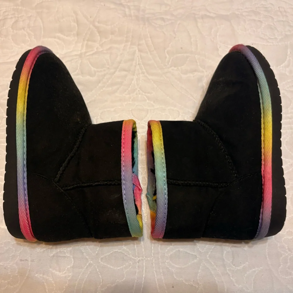 Girls Black Boots with Rainbow Trim
